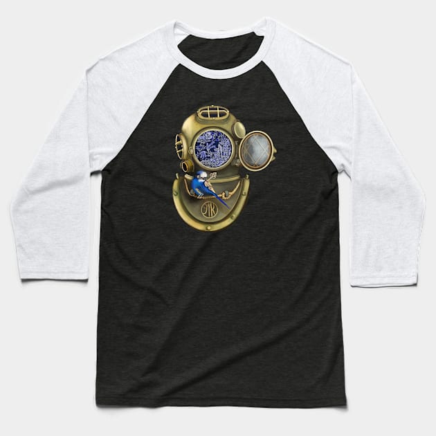 Steampunk Scuba Bird Baseball T-Shirt by Marike Korting Art